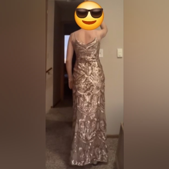 Adrianna Papell Rose Gold Sequin Beaded Maxi Gown - Picture 2 of 4